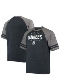 PROFILE Heathered Navy New York Yankees Big Tall Two Stripe Raglan Tri Blend T Shirt