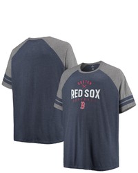 PROFILE Heathered Navyheathered Gray Boston Red Sox Big Tall Two Stripe Raglan Tri Blend T Shirt