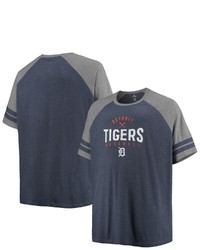 PROFILE Heathered Navyheathered Gray Detroit Tigers Big Tall Two Stripe Raglan Tri Blend T Shirt