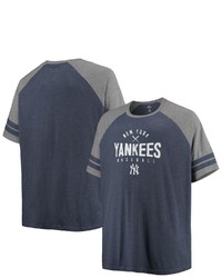 PROFILE Heathered Navyheathered Gray New York Yankees Big Tall Two Stripe Raglan Tri Blend T Shirt