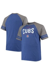 PROFILE Heathered Royal Chicago Cubs Big Tall Two Stripe Raglan Tri Blend T Shirt
