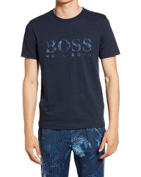 BOSS Leaf Pattern Logo Stretch Graphic Tee