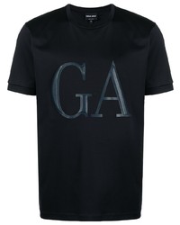 Giorgio Armani Leather Logo Print Cotton T Shirt