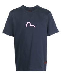 Evisu Logo Print Round Neck T Shirt