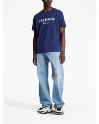 Balmain Logo Print Short Sleeve Cotton T Shirt