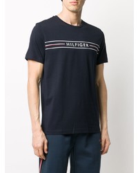 Tommy Hilfiger Logo Stripe Print Crew Neck T Shirt