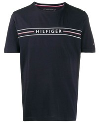 Tommy Hilfiger Logo Stripe Print Crew Neck T Shirt
