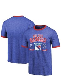 FANATICS Majestic Threads Blue New York Rangers Buzzer Beater Tri Blend Ringer T Shirt