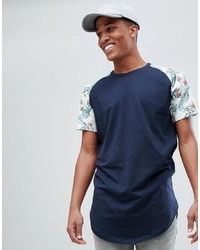 Jack & Jones Originals Longline T Shirt With Printed Raglan Sleeve
