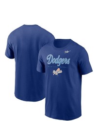 Nike Royal Brooklyn Dodgers Cooperstown Collection Wordmark Script Logo T Shirt