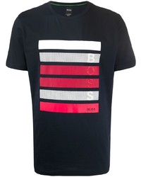 BOSS Striped Print Crew Neck T Shirt