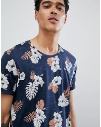Esprit T Shirt With Tropical Print And Curved Hem