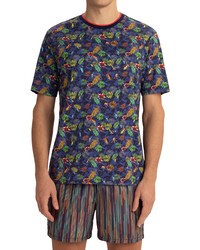 Bugatchi Tropical Print Cotton T Shirt In Navy At Nordstrom