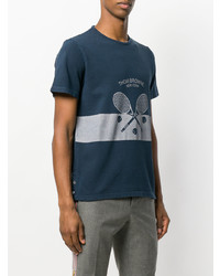 Thom Browne Washed Short Sleeve Tee With Tennis Icon In Classic Pique