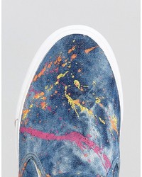 Asos Slip On Sneakers In Denim With Splatter Print