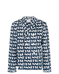 Navy Print Double Breasted Blazer