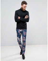 Asos Super Skinny Suit Pants In Blue Tropical Floral Print In Sateen