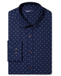 Bar III Dress Shirt Carnaby Collection Slim Fit Navy Astro Print Long Sleeved Shirt