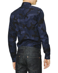 Valentino Long Sleeve Camo Print Shirt Navy