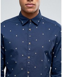 Esprit Slim Fit Long Sleeve Shirt In Oxford Cotton With All Over Print