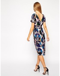 Asos Crepe Wiggle Dress In Spot And Floral Print