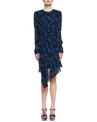 Saint Laurent Flame Print Draped Long Sleeve Dress