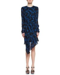 Saint Laurent Flame Print Draped Long Sleeve Dress