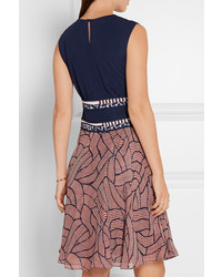 Diane von Furstenberg Rosalie Jersey And Printed Chiffon Dress Navy