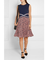 Diane von Furstenberg Rosalie Jersey And Printed Chiffon Dress Navy