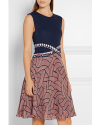 Diane von Furstenberg Rosalie Jersey And Printed Chiffon Dress Navy