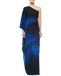 Halston Heritage One Shoulder Printed Ombre Gown