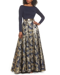 IEENA FOR MAC DUGGAL Mac Duggal Metallic Waist Print Skirt Gown