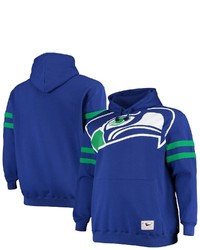 Mitchell & Ness Royal Seattle Seahawks Big Tall Big Face Historic Logo Fleece Pullover Hoodie