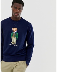 Polo Ralph Lauren Super Soft Fleece Crew Neck Sweatshirt With Large Bear Print In Navy