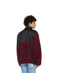 Palm Angels Navy And Red Monogram Pile Jacket
