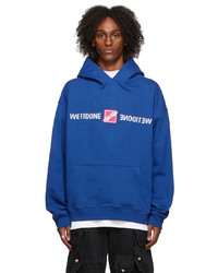 We11done Blue Patched Mirror Logo Hoodie