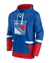 FANATICS Branded Alexis Lafreniere Bluered New York Rangers Player Lace Up V Neck Pullover Hoodie