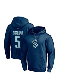 FANATICS Branded Mark Giordano Deep Sea Blue Seattle Kraken Authentic Stack Name Number Pullover Hoodie