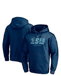 FANATICS Branded Navy Seattle Kraken Authentic Pro Secondary Logo Pullover Hoodie