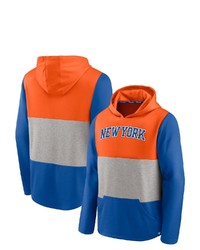 FANATICS Branded Orangeblue New York Knicks Linear Logo Comfy Colorblock Tri Blend Pullover Hoodie