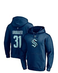FANATICS Branded Philipp Grubauer Deep Sea Blue Seattle Kraken Authentic Stack Name Number Pullover Hoodie In Navy At Nordstrom