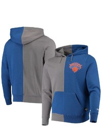 New Era Grayblue New York Knicks Diagonal French Terry Color Block Pullover Hoodie