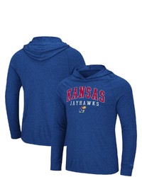 Colosseum Heathered Royal Kansas Jayhawks Campus Long Sleeve Hooded T Shirt In Heather Royal At Nordstrom