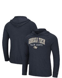Colosseum Navy Tech Yellow Jackets Campus Long Sleeve Hooded T Shirt In Heather Navy At Nordstrom