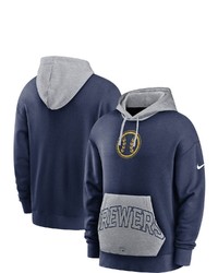 Nike Navygray Milwaukee Brewers Heritage Tri Blend Pullover Hoodie