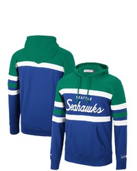 Mitchell & Ness Neon Greenroyal Seattle Seahawks Head Coach Pullover Hoodie
