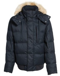 Andrew Marc Marc New York Print Quilted Jacket With Genuine Coyote Fur Trim