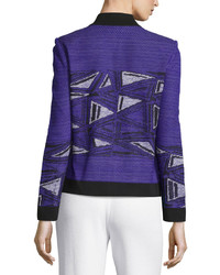 Ming Wang Printed Zip Front Jacket Purpleblackstorm