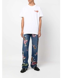 Off-White Floral Print Straight Leg Jeans