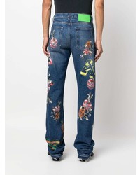 Off-White Floral Print Straight Leg Jeans